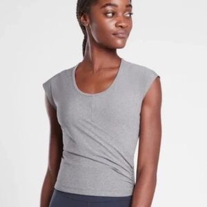 Athleta Bayview Ribbed Cropped Faux Wrap Top Tank Grey Shirt Size Medium